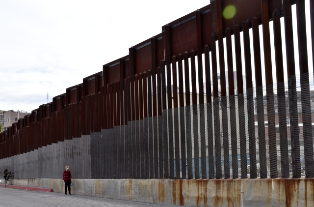 The border wall separating Nogales, Arizona from Nogales, Mexico