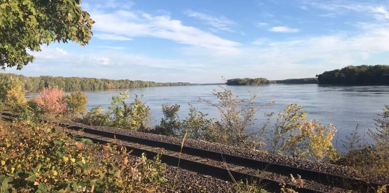Mississippi river near train tracks in Hannibal Missouri